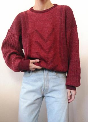 Шерстяний светр вінтаж джемпер бордовий пуловер реглан лонгслів кофта мохер светр з обʼємними рукавами светр оверсайз джемпер9 фото
