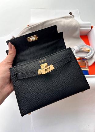 Сумка в стиле hermes kelly mini черная6 фото