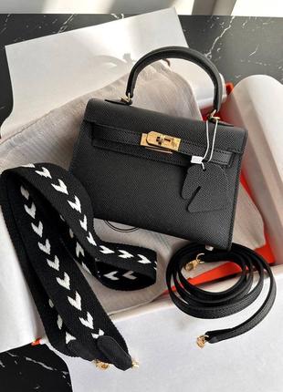 Сумка в стиле hermes kelly mini черная7 фото