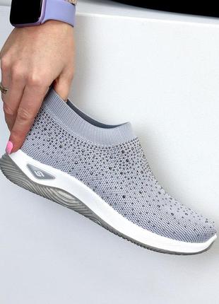 Сірі легкі текстильні жіночі кросівки у стразах доступна ціна 20273
