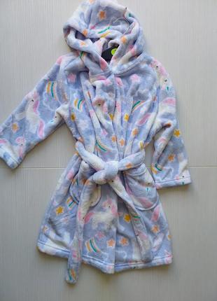 Плюшевый халат на девочку george, англия, теплый халатик, новый, единорог