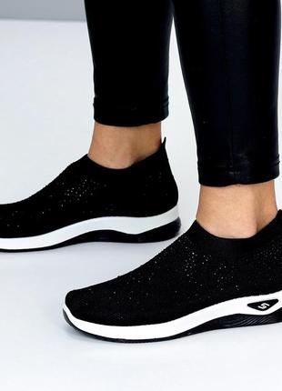 Чорні легкі текстильні жіночі кросівки у стразах доступна ціна 202758 фото