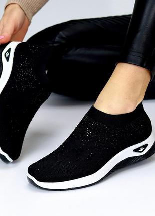 Чорні легкі текстильні жіночі кросівки у стразах доступна ціна 202754 фото
