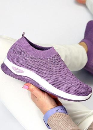 Сиреневые легкие текстильные женские кроссовки в стразах доступная цена 20276