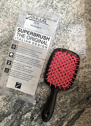 Janeke superbrush оригинал итальянская расческа щетка для волос черная с розовым