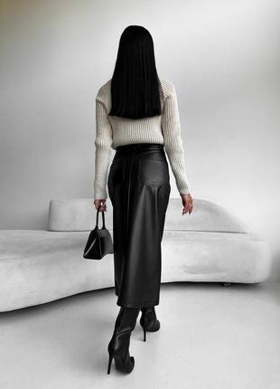 Женская черная юбка эко кожа2 фото