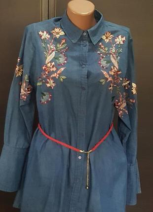 Модная джинсовая рубашка с вышивкой " zara basic "38-42