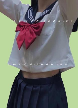 Форма школьная японская длинный рукав оригинальная белая черная с красным бантиком аниме косплей5 фото
