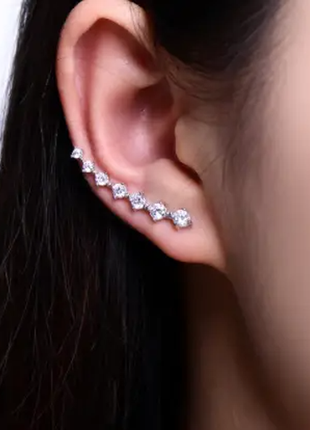 Серьги серебристые с цирконами код 953