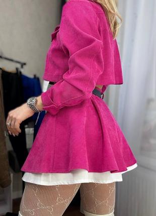 Стильный, вельветовый, трендовый женский костюм двойка пиджак+юбка, костюм с юбкой5 фото