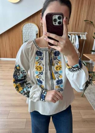 Колоритная блуза вышиванка, украинская вышиванка, этатно рубашка с вышивкой