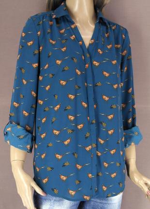 Оригинальная брендовая рубашка, блузка "tu" с фазанами. размер uk10.4 фото