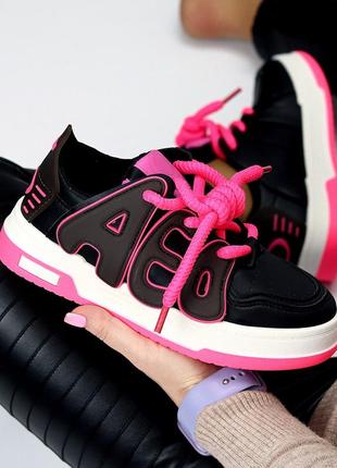 Яркие молодежные женские кроссовки, массивные кеды, неоновые черные с розовым, новинка 2024 года,