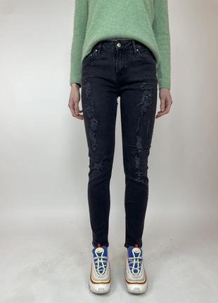 Женские джинсы зауженные tommy hilfiger выстиранный черный размер 29