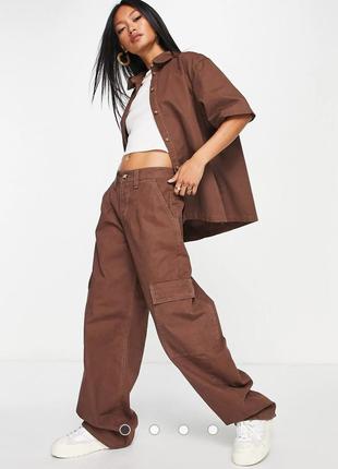 Трендові широкі коричневі карго штани оверсайз asos
