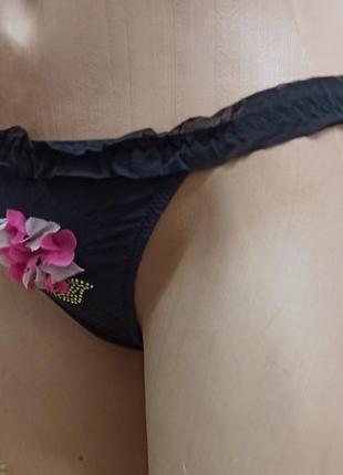 X-lady трусики стринги женские черные с цветком размер l4 фото
