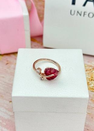 Серебряное кольцо pandora rose „розовые листья“3 фото