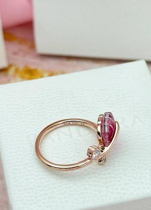 Серебряное кольцо pandora rose „розовые листья“2 фото
