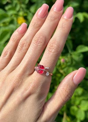 Серебряное кольцо pandora rose „розовые листья“1 фото