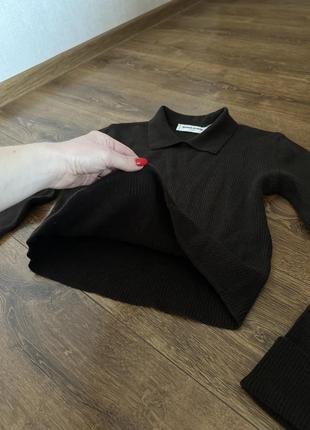 Стильный шерстяной бредовый  итальянский свитер кофта с воротником в рубчик, полоску италия6 фото