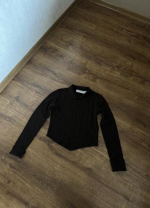 Стильный шерстяной бредовый  итальянский свитер кофта с воротником в рубчик, полоску италия9 фото