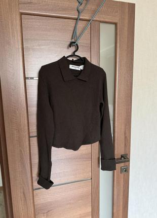 Стильный шерстяной бредовый  итальянский свитер кофта с воротником в рубчик, полоску италия2 фото