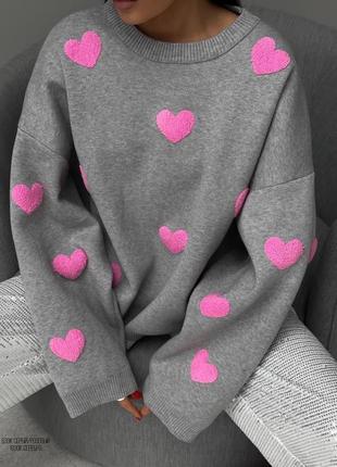 Шикарный свитер оверсайз свитер с сердечками9 фото