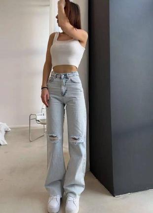 Трендові джинси труби жіночі зара zara стильні вільного крою з потертостями4 фото