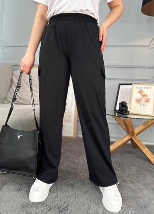 Спортивные штаны брюки брюки женские карго джоггеры джоггеры с карманами свободные оверсайз батал базовые черные белые повседневные больших размеров3 фото