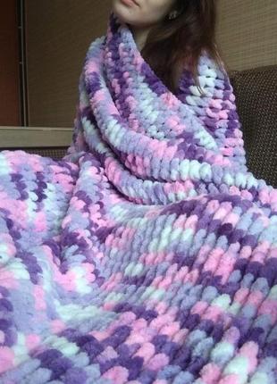 🩷💛💚ніжна плюшева дитяча ковдра💖 плюшеві пледи з пряжі alize puffy💕 плюшевий в'язаний...
