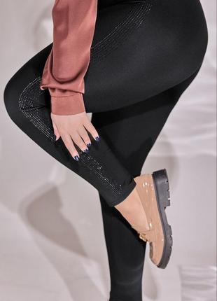 Лосины батал без бокового шва на широкой резинке облегающие лампасы стразы ткань дайвинг н...