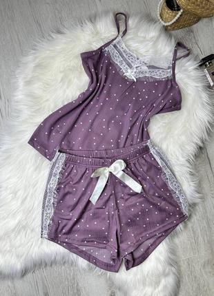 Серень лиловая пижама в рубчик майка и шорты s-xl