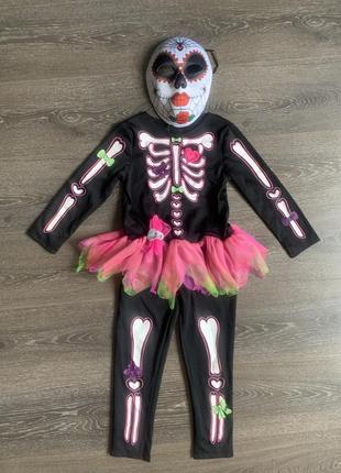 Карнавальный костюм гламурный скелет скелетик на девочку 4-6 лет6 фото