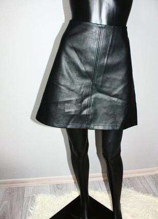 Стильная кожаная юбка высокая посадка м-л,46-481 фото