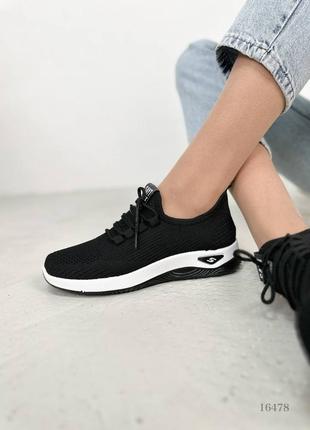 Женские текстильные кроссовки черные8 фото