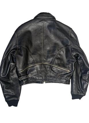 Винтажная женская укороченная черная кожаная куртка, кожаный бомбер 90-х3 фото