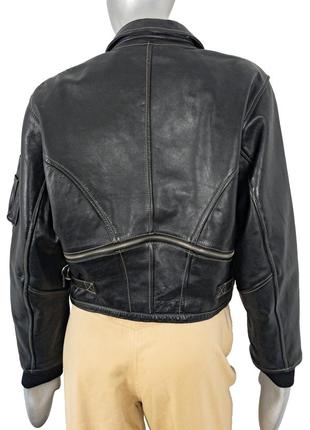 Винтажная женская укороченная черная кожаная куртка, кожаный бомбер 90-х6 фото