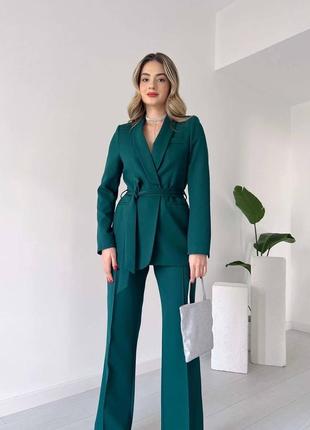 Качественный деловой женский костюм стильный комплект пиджак с поясом и брюки изысканный комплект2 фото