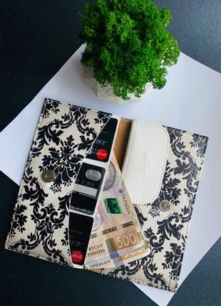 Шкіра гаманець, портмоне з принтом принт вишиванка3 фото
