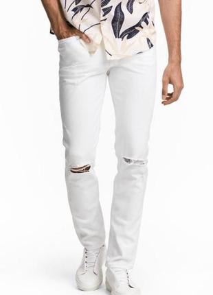 Стильные светлые рваные узкие джинсы h&amp;m1 фото