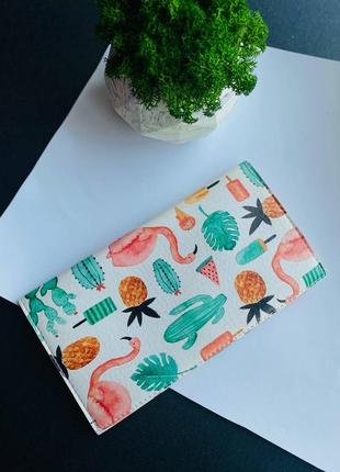 Кожа кошелек портмоне принт фламинго кактус