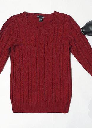 H&m теплый бордовый свитер с косами xs-s