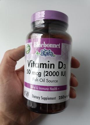 Витамин d3 2000iu, bluebonnet nutrition, 250 желатиновых капсул4 фото