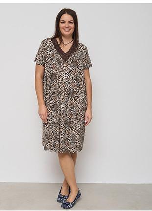 Нічна сорочка жіноча з коротким рукавом леопардовая 14891