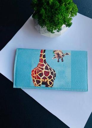 Шкіра гаманець, портмоне з принтом принт жирафа2 фото