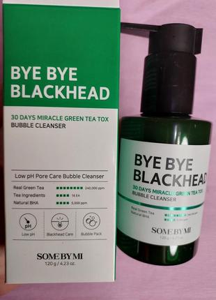 Маска-пінка для обличчя від чорних цяток some by mi blackhead 30 days miracle green tea tox bubble cleanser 120мл