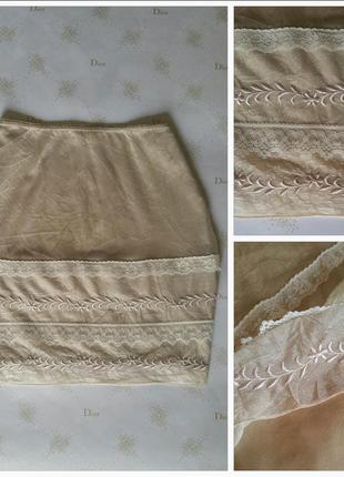Трендовая пудровая юбка мини в бельевом стиле,  s/m, франция1 фото