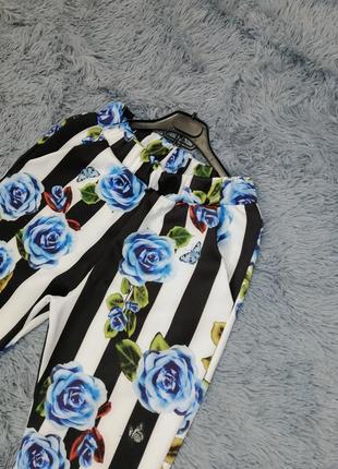 Укороченные летние брюки в полоску с цветами2 фото