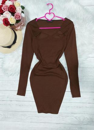 Платье коричневое в рубчик платья шоколадного цвета с вырезами декольте трендовое платье 44 46 разбрродаж2 фото