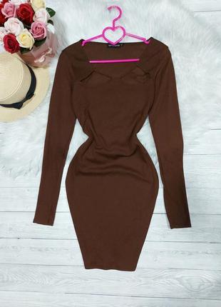 Платье коричневое в рубчик платья шоколадного цвета с вырезами декольте трендовое платье 44 46 разбрродаж4 фото